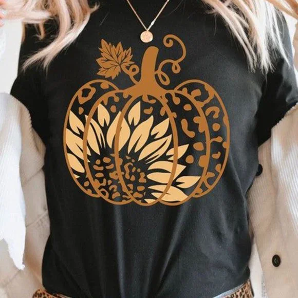 Black Halloween Sunflower Pumpkin Graphic Tee - Picture 2 of 15